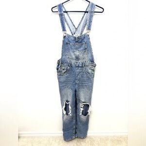 We the Free Ziggy Distressed Denim Overalls XS Free People Holes Ripped Knees